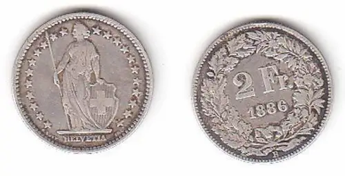 2 Franken Silber Münze Schweiz 1886 B (110265)