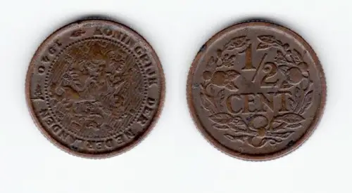 1/2 Cent Kupfer Münze Niederlande 1940 (124506)