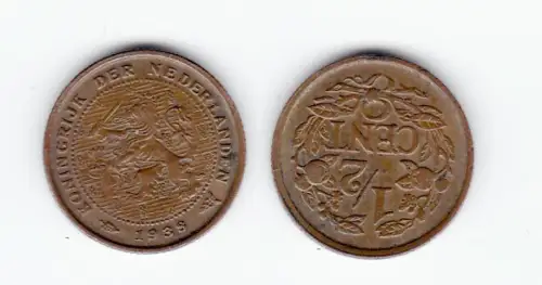 1/2 Cent Kupfer Münze Niederlande 1938 (123853)