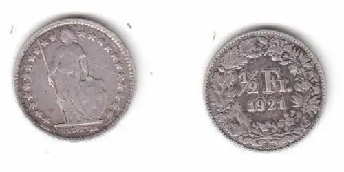 1/2 Franken Silber Münze Schweiz 1921 B (113289)