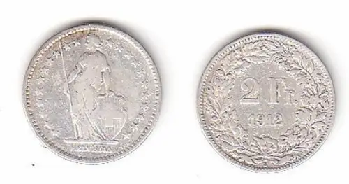 2 Franken Silber Münze Schweiz 1912 B (114260)