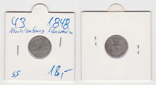 1/48 Taler Silber Münze Mecklenburg-Schwerin 1848 (142037)
