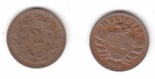 2 Rappen Kupfer Münze Schweiz 1904 B (113916)