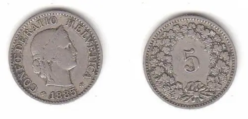 5 Rappen Nickel Münze Schweiz 1885 B (114581)