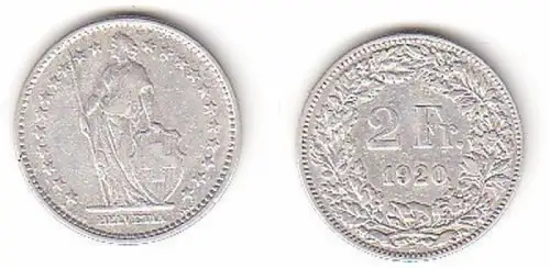 2 Franken Silber Münze Schweiz 1920 B (111800)