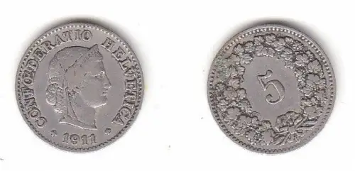 5 Rappen Nickel Münze Schweiz 1911 B (114023)