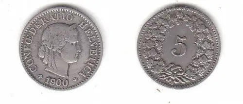 5 Rappen Nickel Münze Schweiz 1900 B (113901)
