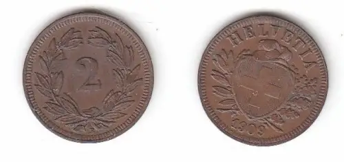 2 Rappen Kupfer Münze Schweiz 1909 B (113340)