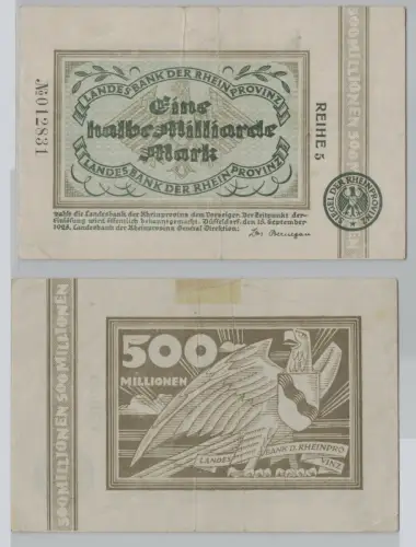 1/2 Mrd. Mark Banknote Inflation Düsseldorf Landesbank der Rheinprovinz (153035)