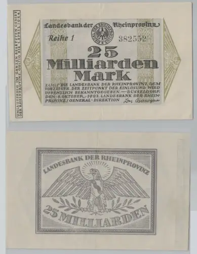 25 Mrd. Mark Banknote Inflation Düsseldorf Landesbank der Rheinprovinz (152748)