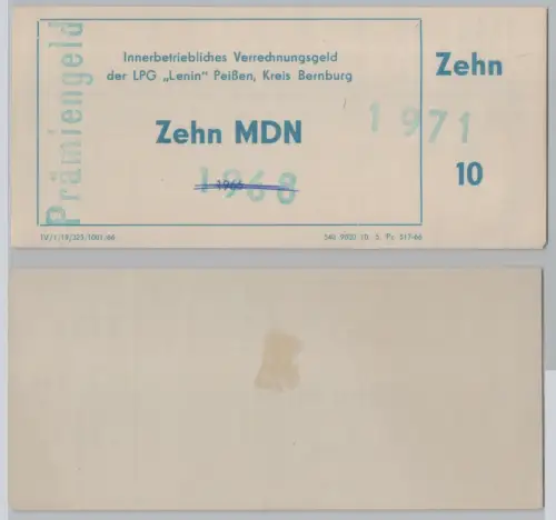 10 Mark Banknote Wertschein DDR LPG "Lenin" Peißen 1966  (145857)