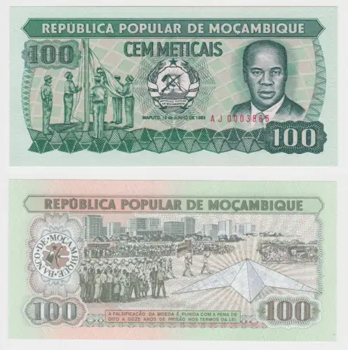 100 Metical Banknote Mosambik Moçambique 1983 bankfrisch UNC Pick 130 (153609)
