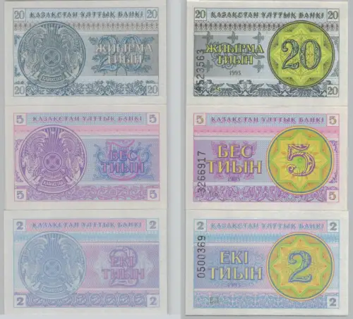 2, 5 und 20 Tyin Banknote Kasachstan Kazakhstan 1993 bankfrisch UNC (153538)