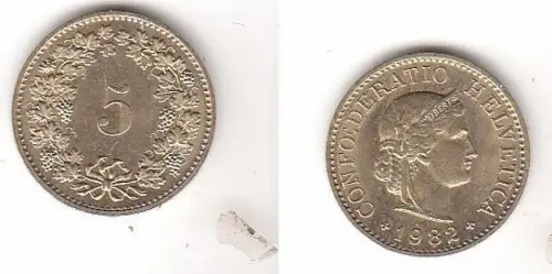 5 Rappen Messing Münze Schweiz 1982 (114236)