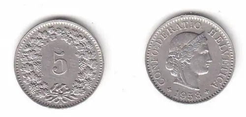 5 Rappen Nickel Münze Schweiz 1958 B (114333)