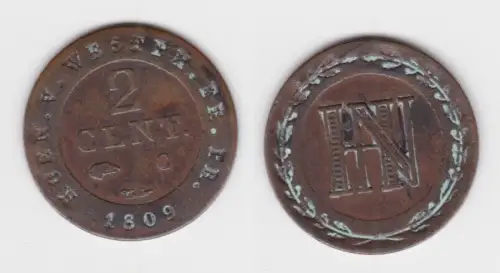 2 Centimes Kupfer Münze Westfalen 1809 C ss (142963)