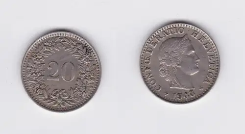 20 Rappen Kupfer Nickel Münze Schweiz 1943 B (118637)