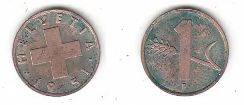 1 Rappen Kupfer Münze Schweiz 1951 B (115197)