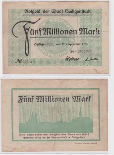 5 Millionen Mark Banknote Stadt Heiligenstadt 19.9.1923 (122128)
