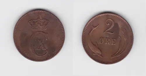 2 Öre Kupfer Münze Dänemark 1874 Delphin (133499)