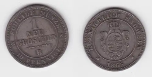 1 Neu Groschen Silber Münze Sachsen 1865 B ss (143048)