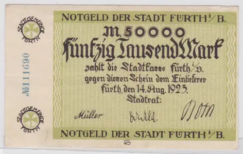 50000 Mark Banknote Stadt Fürth i.B. 14.8.1923 (120561)