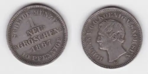 1 Neu Groschen Silber Münze Sachsen 1867 B ss (143051)