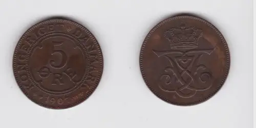 5 Öre Kupfer Münze Dänemark 1907 (134578)