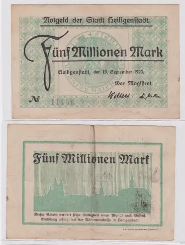 5 Millionen Mark Banknote Stadt Heiligenstadt 19.9.1923 (122410)