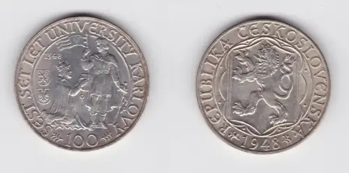 100 Kronen Silber Münze Tschechoslowakei 1948 (134635)