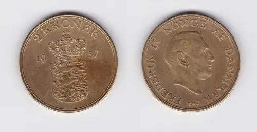 2 Kronen Kroner Messing Münze Dänemark Krone 1957 (134554)
