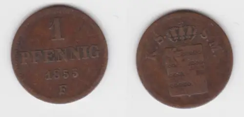 1 Pfennig Kupfer Münze Sachsen 1855 F f.ss (143217)
