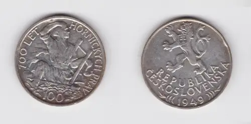 100 Kronen Silber Münze Tschechoslowakei 1949 (134630)