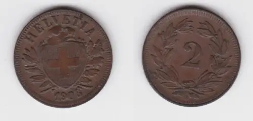 2 Rappen Kupfer Münze Schweiz 1908 B (143419)