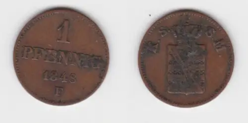 1 Pfennig Kupfer Münze Sachsen 1848 F ss (143000)