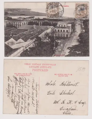 41168 Ak Colombo mit Stempel Tsingtau Kiautschou 1912
