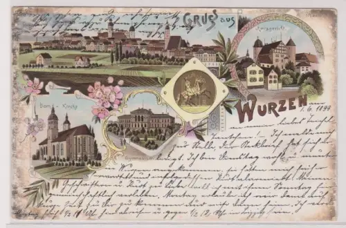 27384 Ak Lithographie Gruß aus Wurzen Amtsgericht, Gymnasium usw. 1899