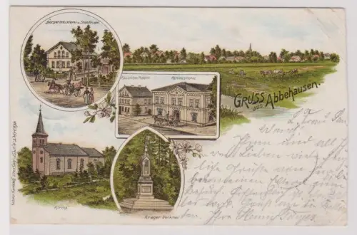 99298 Ak Lithographie Gruß aus Abbehausen Postamt, Rehmes Hotel usw. 