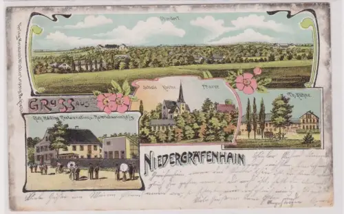 55805 Ak Lithographie Gruß aus Niedergräfenhain Materialwarenhandlung usw. 1899