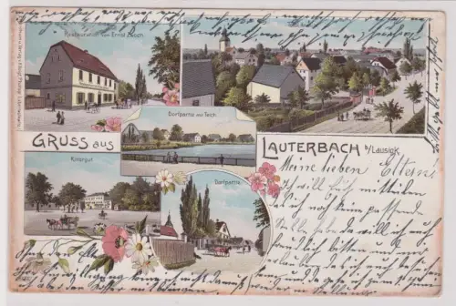 52261 Ak Lithographie Gruß aus Lauterbach bei Bad Lausick Rittergut,Restauration