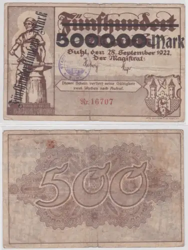 500000 Mark Banknote Inflation Stadt Suhl 1923 Überdruck (159493)