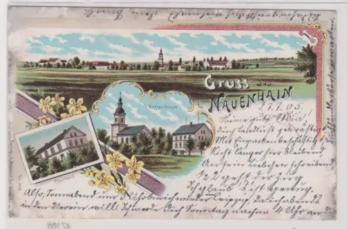 47168 Ak Lithographie Gruß aus Nauenhain Kirche, Schule usw. 1905