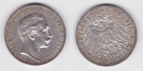 3 Mark Silbermünze Preussen Kaiser Wilhelm II 1911 A Jäger 103 ss (100096)