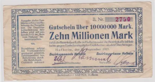 10 Millionen Banknote Inflation Bezirksgemeinde Hofheim 20.9.1923 (159500)