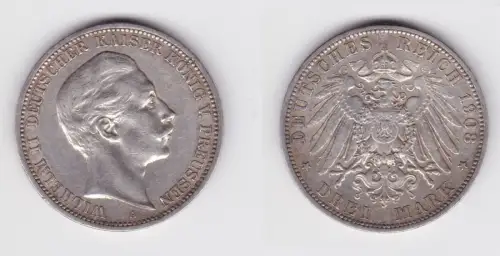 3 Mark Silbermünze Preussen Kaiser Wilhelm II 1908 A Jäger 103 ss (105916)