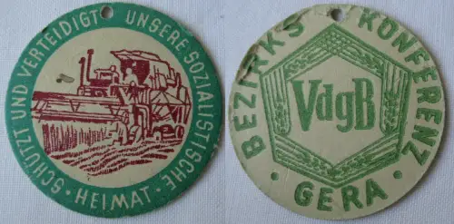 seltenes DDR Papp Abzeichen Gera VdgB Bezirks-Konferenz um 1950 (158435)