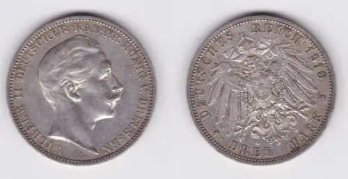 3 Mark Silbermünze Preussen Kaiser Wilhelm II 1910 A Jäger 103 ss (106887)