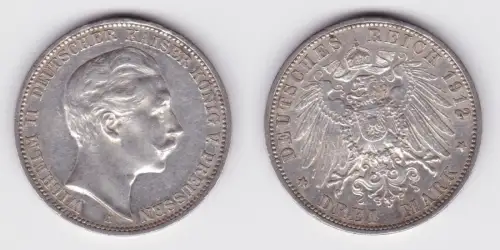 3 Mark Silbermünze Preussen Kaiser Wilhelm II 1912 A Jäger 103 ss+ (107214)
