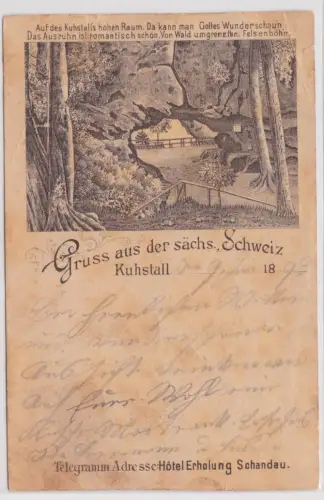 901203 Vorläufer Ak Gruß aus der sächsischen Schweiz Kuhstall 1893
