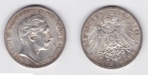3 Mark Silbermünze Preussen Kaiser Wilhelm II 1911 A Jäger 103 vz (106063)